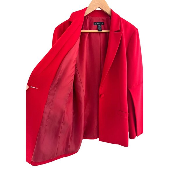 INC Red Split Sleeve Lined Blazer Jacket Size L Christmas Holiday Office Career - Picture 5 of 9
